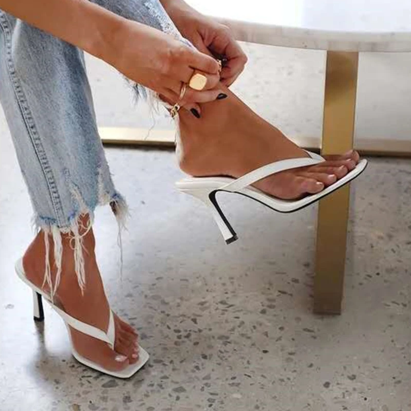 Women Shoes Mules - Şık kadın topuk Flip flop siyah