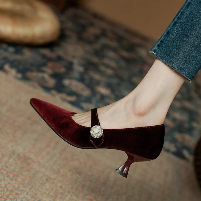 Shoes Women Pumps - Şarap Kırmızısı Sivri Burun Mary Jane