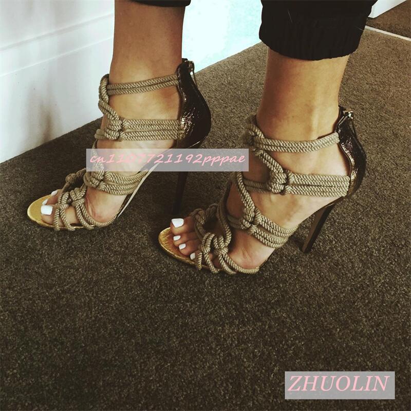Kids Shoes Women - Kadın Örgülü Halat Açık Burunlu Sandalet