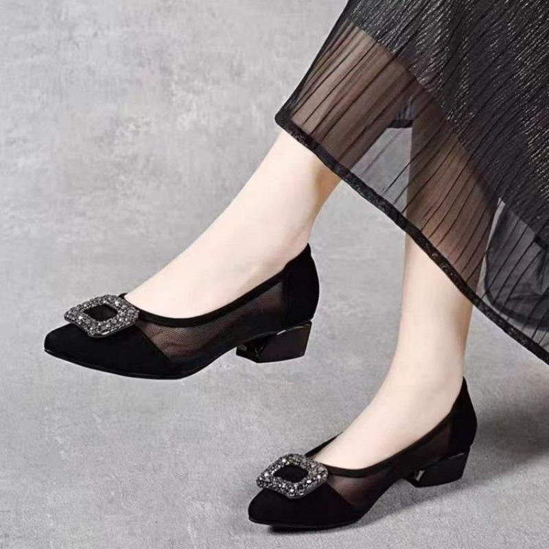 Shoes Women Pumps - Zarif Sivri Burunlu Fileli Blok Topuklu
